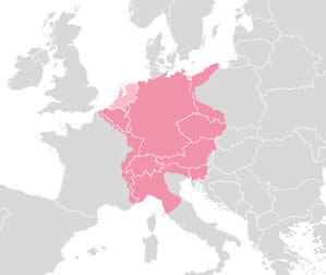 Map of Holy Roman Empire superimposed on modern Europe