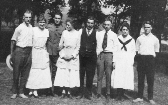 Gustave Sagner and sons with their girl friends